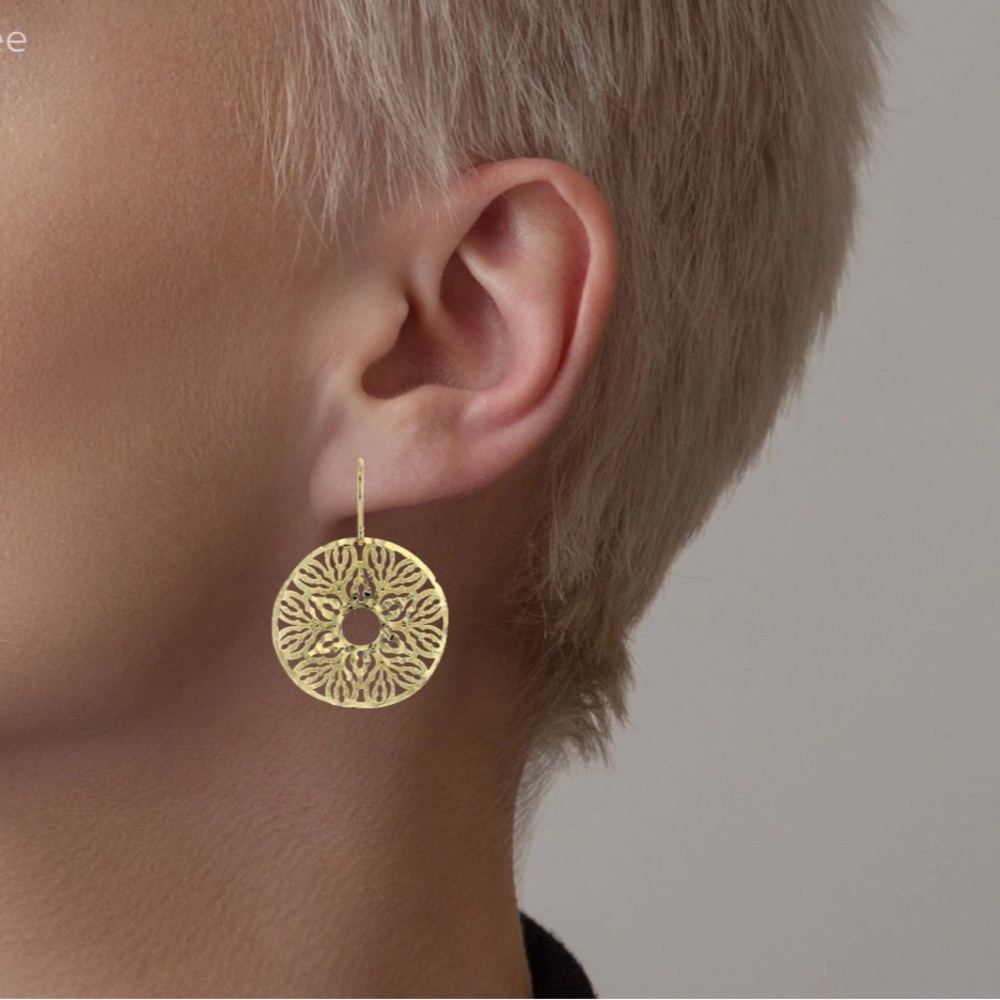 18K Yellow Gold Disc Dangle Earrings Made in Italy